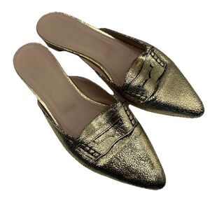 Jcrew Gold Crackle Metallic Mule Smoking Flat Sz 10